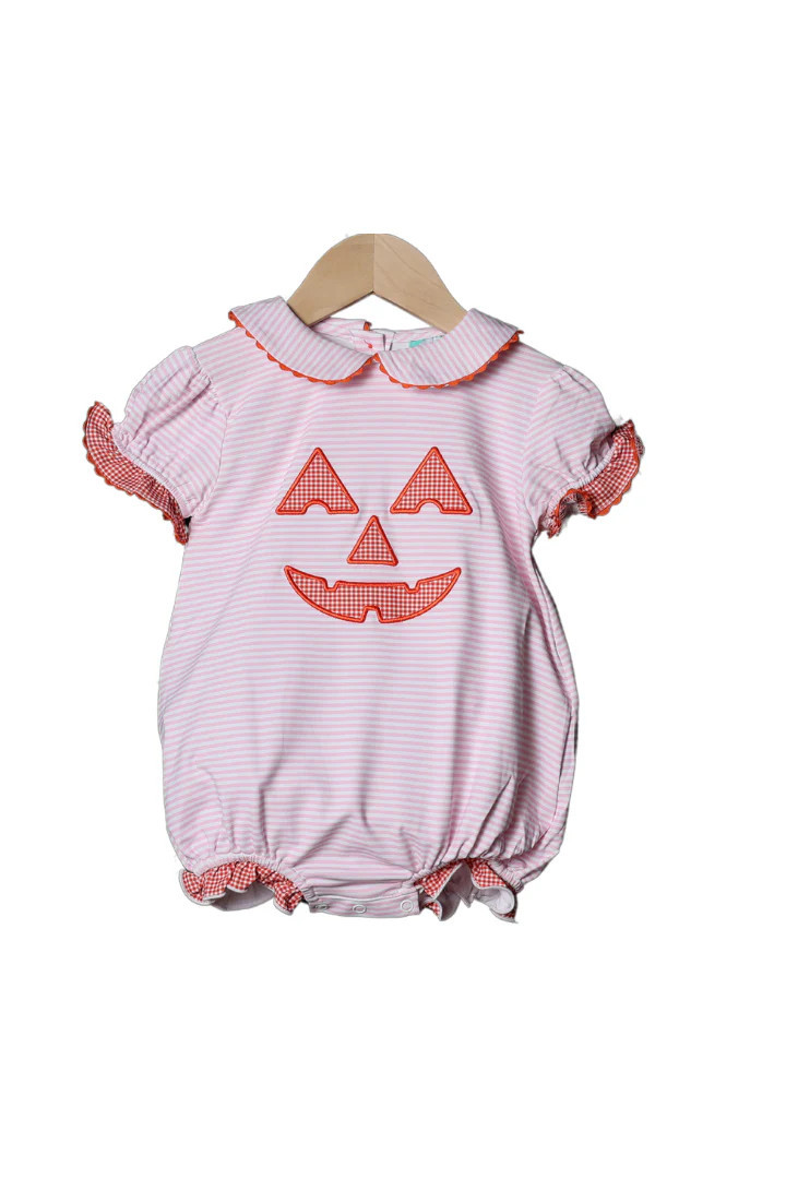Applique Jack-o-lantern Pink Bubble | The Smocked Flamingo