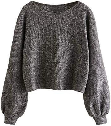 SweatyRocks Women's Casual Crewneck Raglan Long Sleeve Ribbed Knit Crop Top Cropped Sweater | Amazon (US)