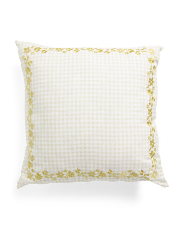 20x20 Gingham Floral Embroidered Pillow | Polyester/Cotton | Marshalls