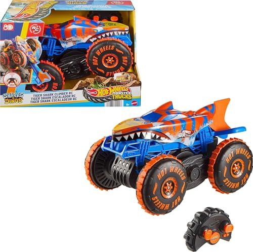 Hot Wheels Monster Trucks Remote Control Toy Vehicle, Large-Scale RC Tiger Shark Climber with 3 M... | Amazon (US)