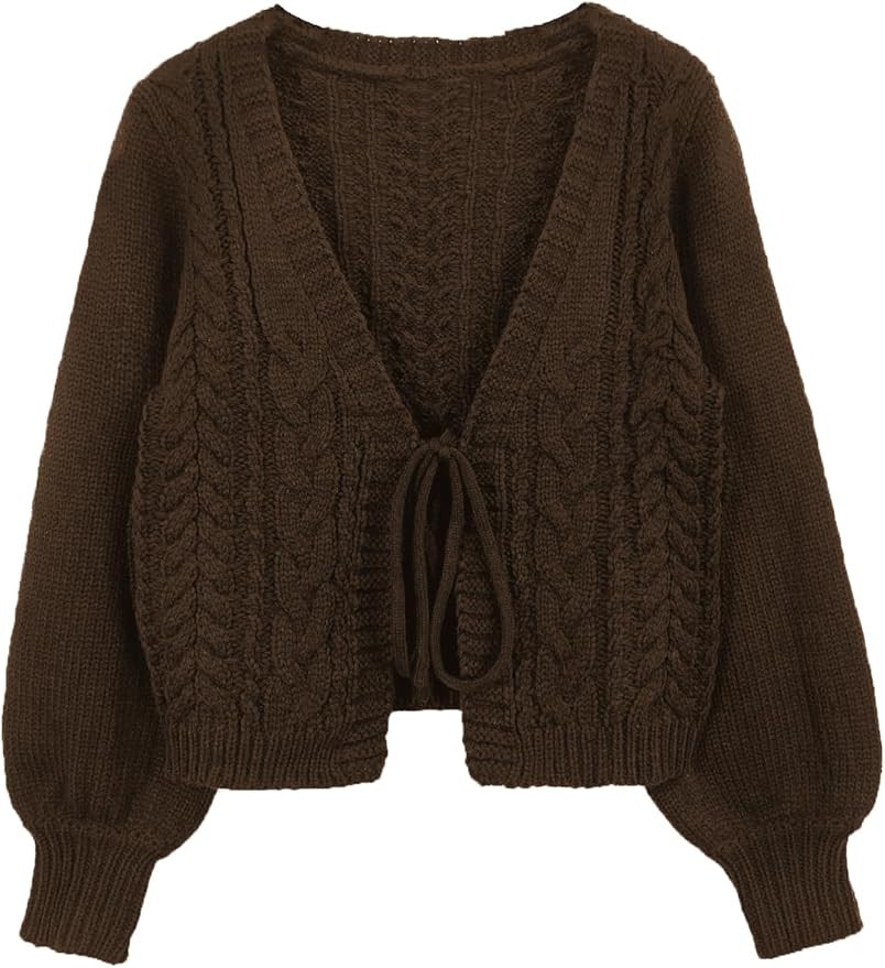 SOLY HUX Women's Long Sleeve Tie Front Cardigan Sweaters V Neck Knitted Fall Winter Outerwear Top... | Amazon (US)