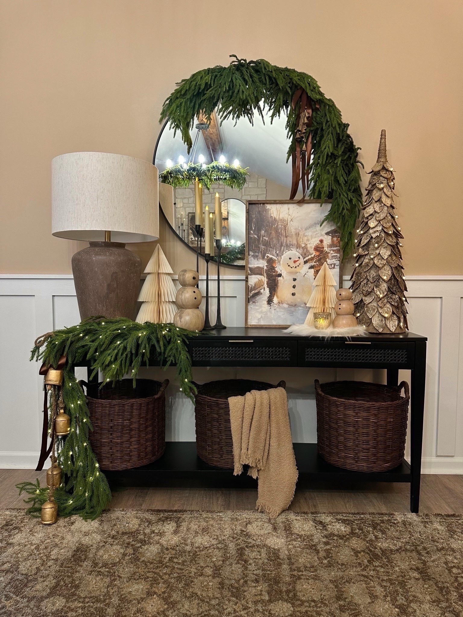 Neutral Christmas Console. Follow @farmtotablecreations on Instagram for more inspiration.

Last year, I opted for a whimsical snowman theme here on my console table since I couldn’t resist this most adorable, “Do You Want To Build A Snowman” artwork. 

For reference:
Artwork: size 18x24
Garland on mirror: 1 shown plus 3 Norfolk Stems
Garland on table: 1 shown plus 2 Norfolk Stems
Lit Birch Tree: size Large
Paper Tree on Left: Size XL
Paper Tree on Right: Size L

Christmas Decor | console table | console table styling | faux stems | entryway space | target finds | neutral decor | entryway decor | cozy home | affordable decor | Studio McGee | Target finds | home decor | pottery barn



#LTKHome #LTKHoliday #LTKSaleAlert