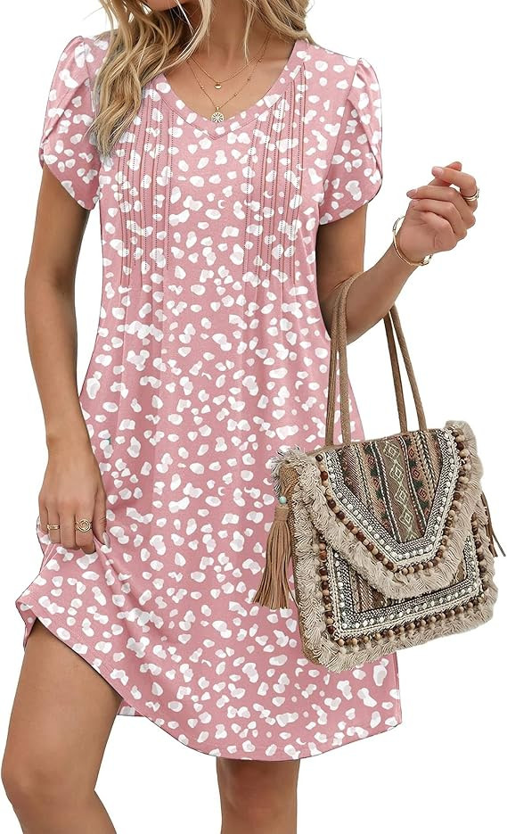 Zeagoo Summer Dresses for Women Casual A Line Dress 2026 V Neck Short Dresses Floral Sundress Ple... | Amazon (US)