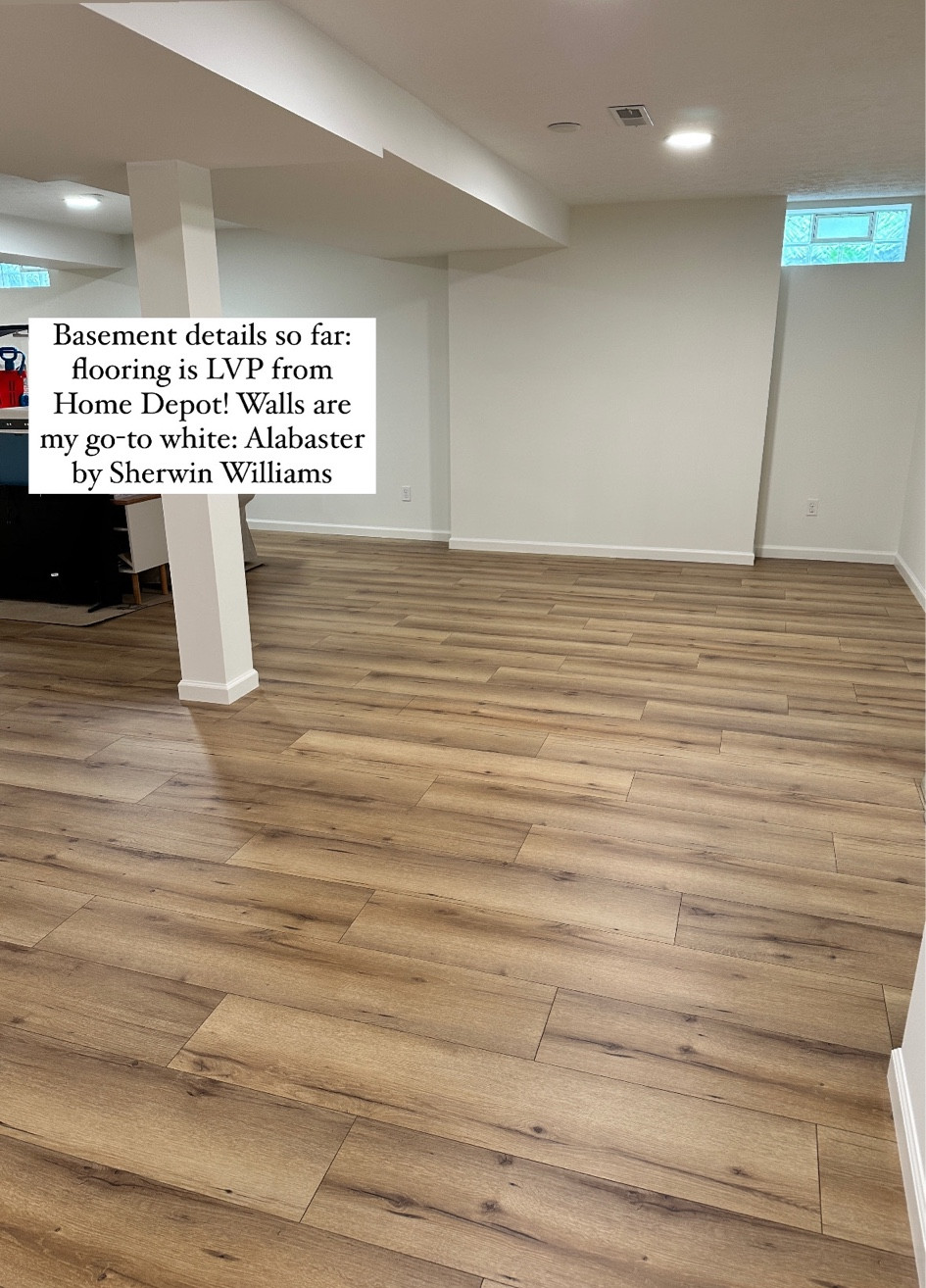 Just a few details on the new basement! Flooring is LVP from Home Depot and linked here! Paint is Alabaster by Sherwin Williams. More to come! 

#LTKHome