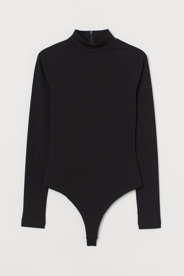 H & M - Ribbed Jersey Thong Bodysuit - Black | H&M (US + CA)