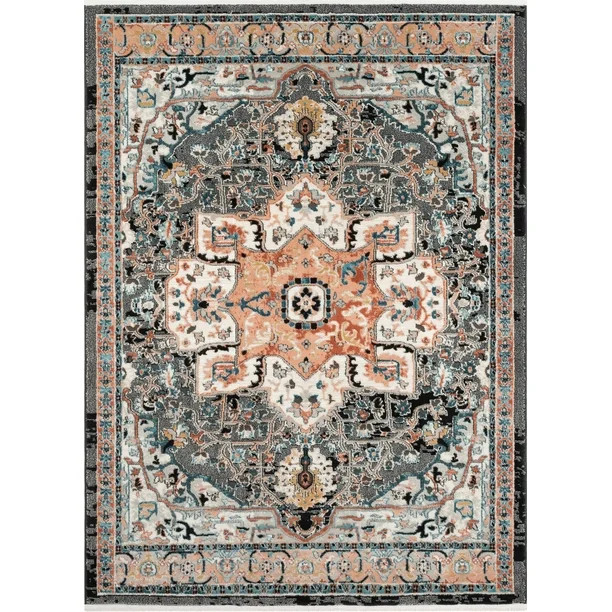 Well Woven Indira Minos Vintage Distressed Medallion Botanical Border Black 7'10" x 9'10" Area Ru... | Walmart (US)