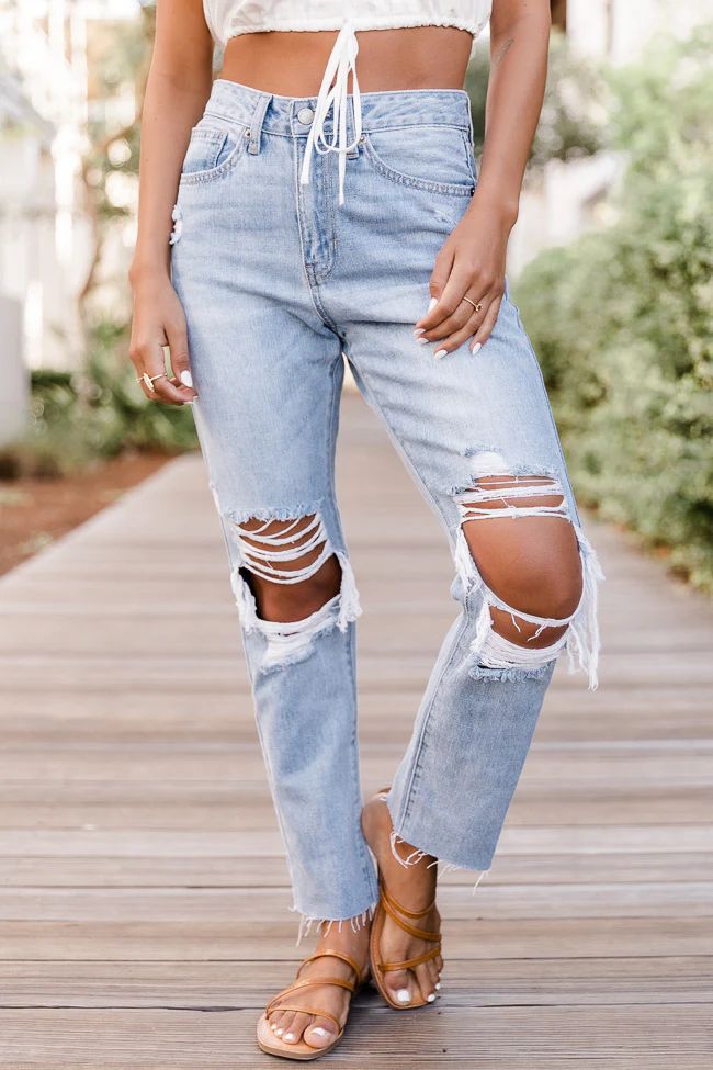 Gina High Rise Distressed Light Wash Mom Jeans | The Pink Lily Boutique