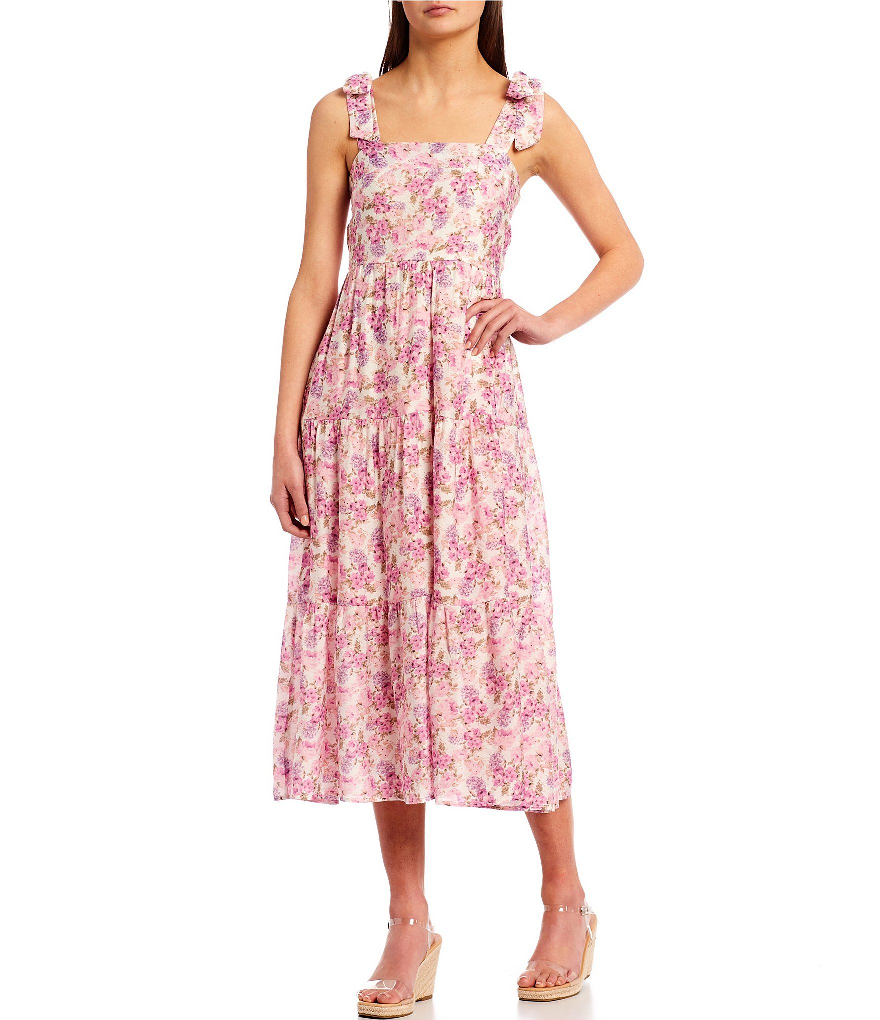 Blu Pepper Bow Strap Square Neck Floral Tiered Maxi Dress | Dillard's | Dillard's