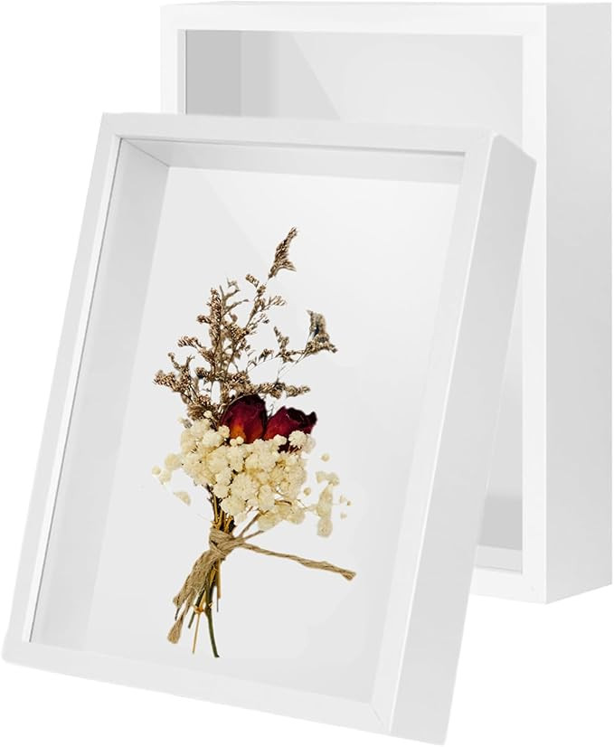 2 Pack 4x6 Shadow Box Frame，HD Glass Wooden White Hollow Photo Frame,White Frames for Flower Pr... | Amazon (US)