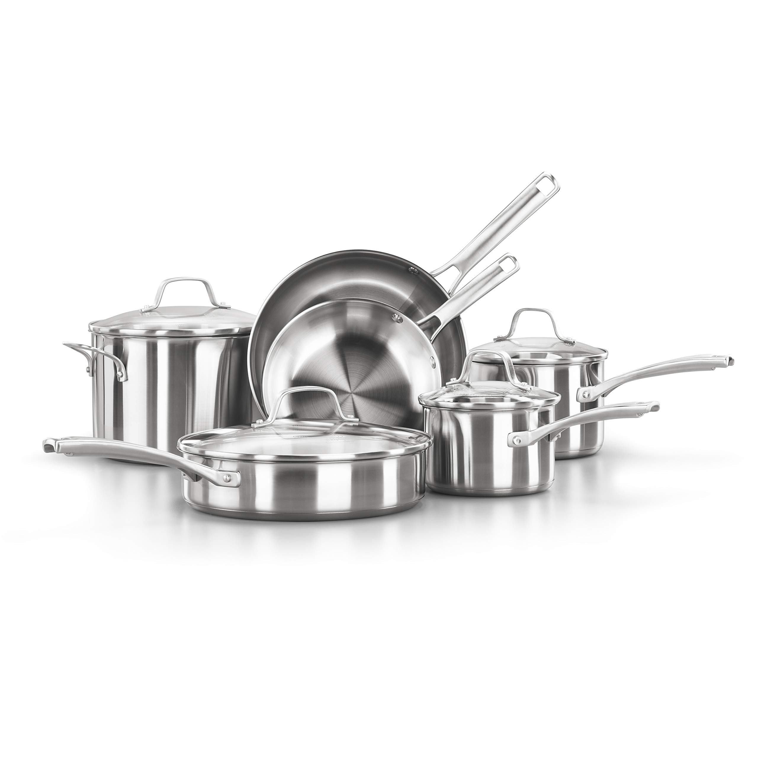 Calphalon Classic Stainless Steel Cookware Set, 10-Piece, Impact-Bonded Aluminum Base, Stay-Cool ... | Amazon (US)