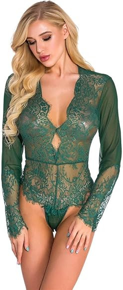 UIWFJEH Fetisch Sex Clothes Women Womens Ladies Sexy Lingerie Long Sleeve Deep V Neck Lace Bodyco... | Amazon (UK)