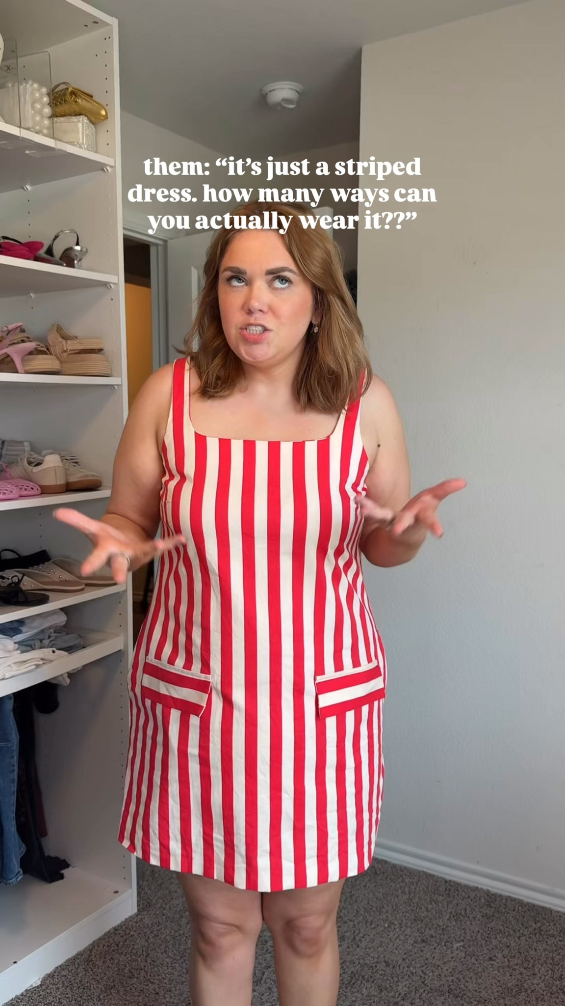 Ways to wear my striped mini dress this summer. Wearing xl as a size 14/16. Comes in petite and plus too. Vacation outfit date night farmers market country concert.