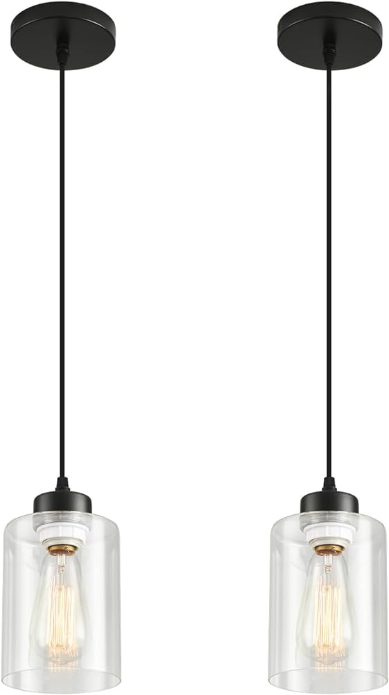 Modern Black Farmhouse Pendant Light with Glass Shade,Industrial Pendant Lighting, Adjustable Han... | Amazon (US)