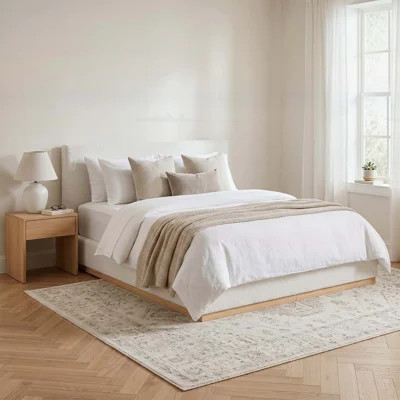 Elegant White Fabric Upholstered Bed with Solid Wood Base, Queen Size, Combining Comfort and Durability for Modern Bedrooms | Wayfair North America