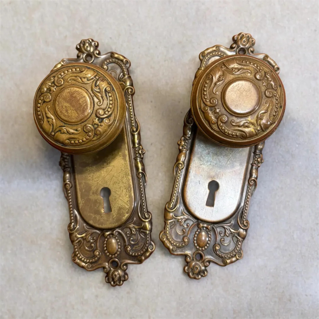 Ornate Victorian doorknob and plate set, brass - antique door hardware | Etsy (US)