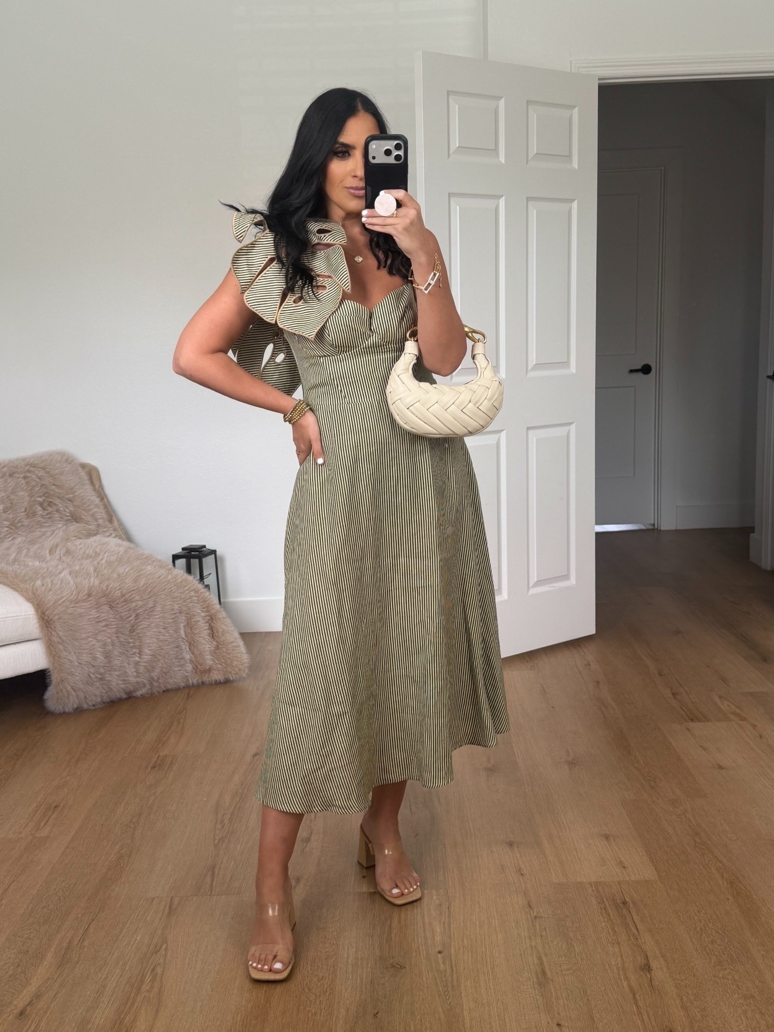 Farm Rio monstera 3d a line linen midi dress wearing size medium 