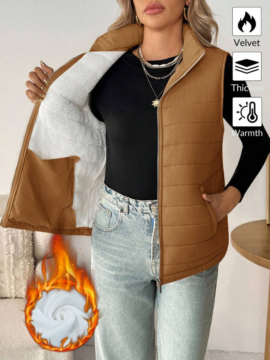 SHEIN LUNE Women's Casual Solid Color Thermal Lined Sleeveless Padded Winter Coat, Basic Autumn/W... | SHEIN