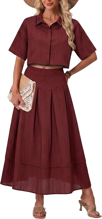 Womens 2 Piece Skirt Sets Maxi Skirt Cropoed Tops Matching Sets | Amazon (US)