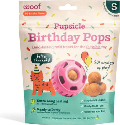 Woof Pupsicle Pops Refills Peanut Butter Birthday Lickable Dog Treats, Small, 10 count | Chewy