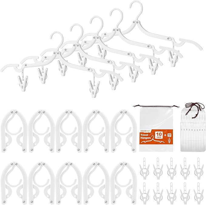 HOUSE DAY Foldable Travel Hangers 10 Pack w/10 Clips, Cruise Essentials 2025, Portable Hangers Co... | Amazon (US)
