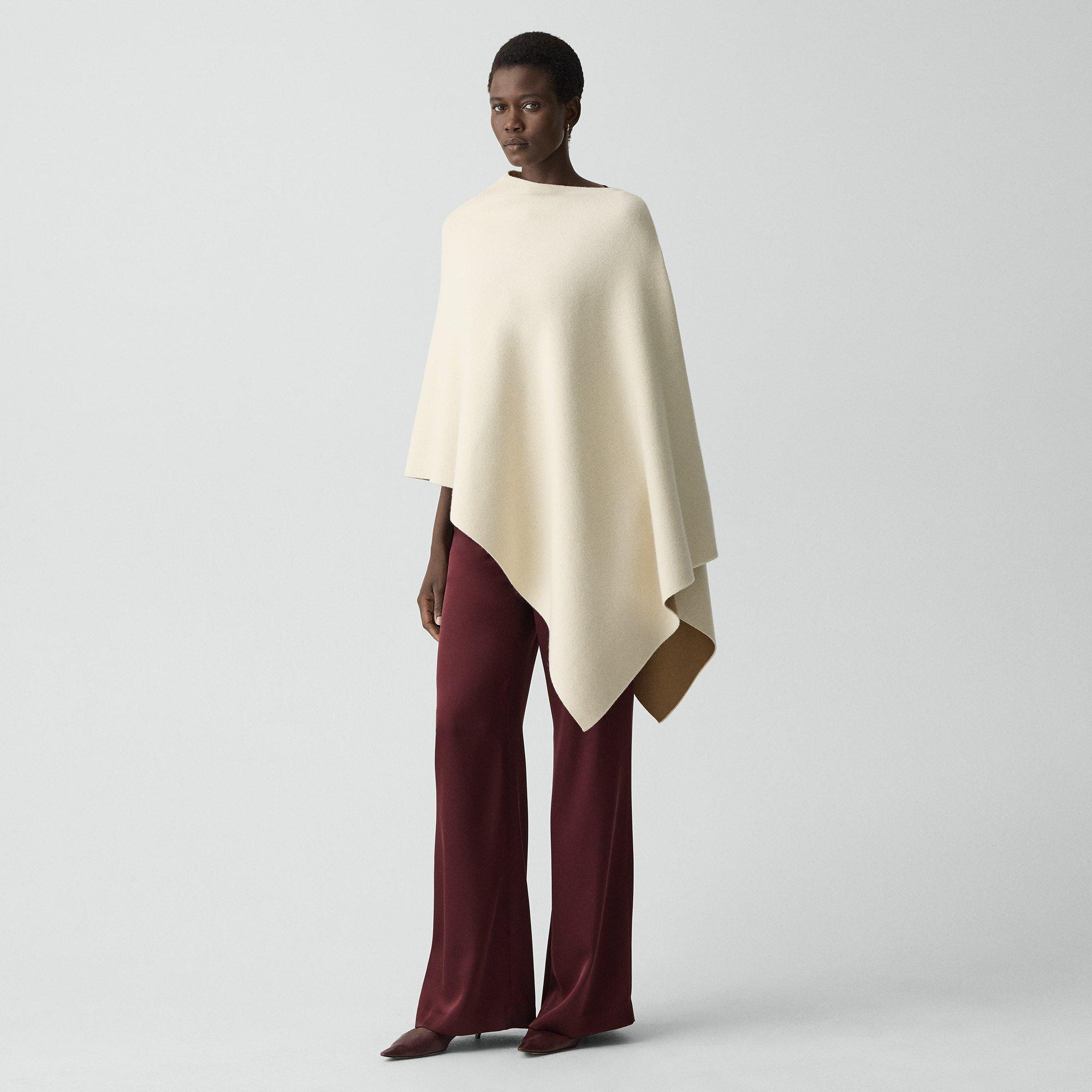 Reversible Draped Poncho in Felted Wool-Cashmere | Theory