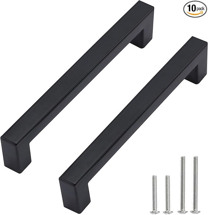 Redunest Cabinet Pulls Matte Black Cabinet Handles Square Drawer Pulls, 10 Pack 5 Inch Stainless ... | Amazon (US)