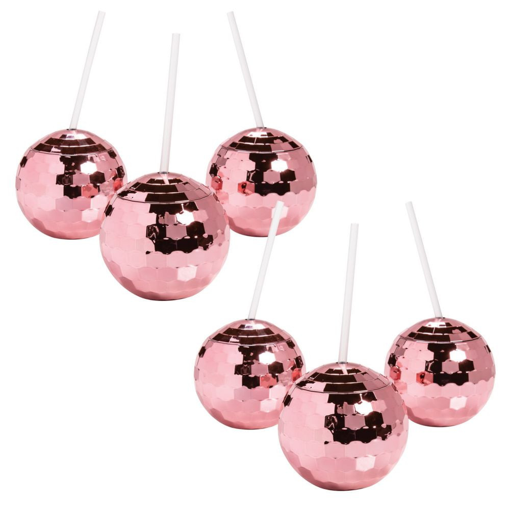 18 Pc Bulk Pink Disco Ball-Shaped Bpa-Free Plastic Cups with Lids & Straws | Oriental Trading Company