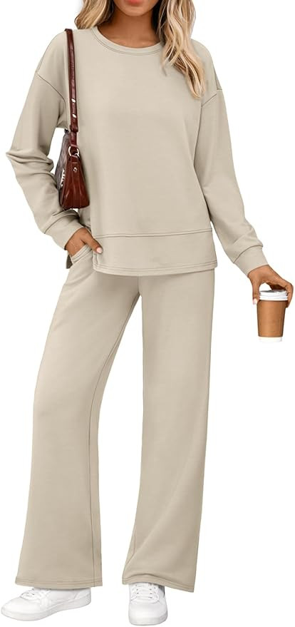 AUTOMET Womens 2 Piece Sweatsuits Outfit Lounge Sets Side Slit Sweatshirt Wide Leg Tracksuit Trav... | Amazon (US)