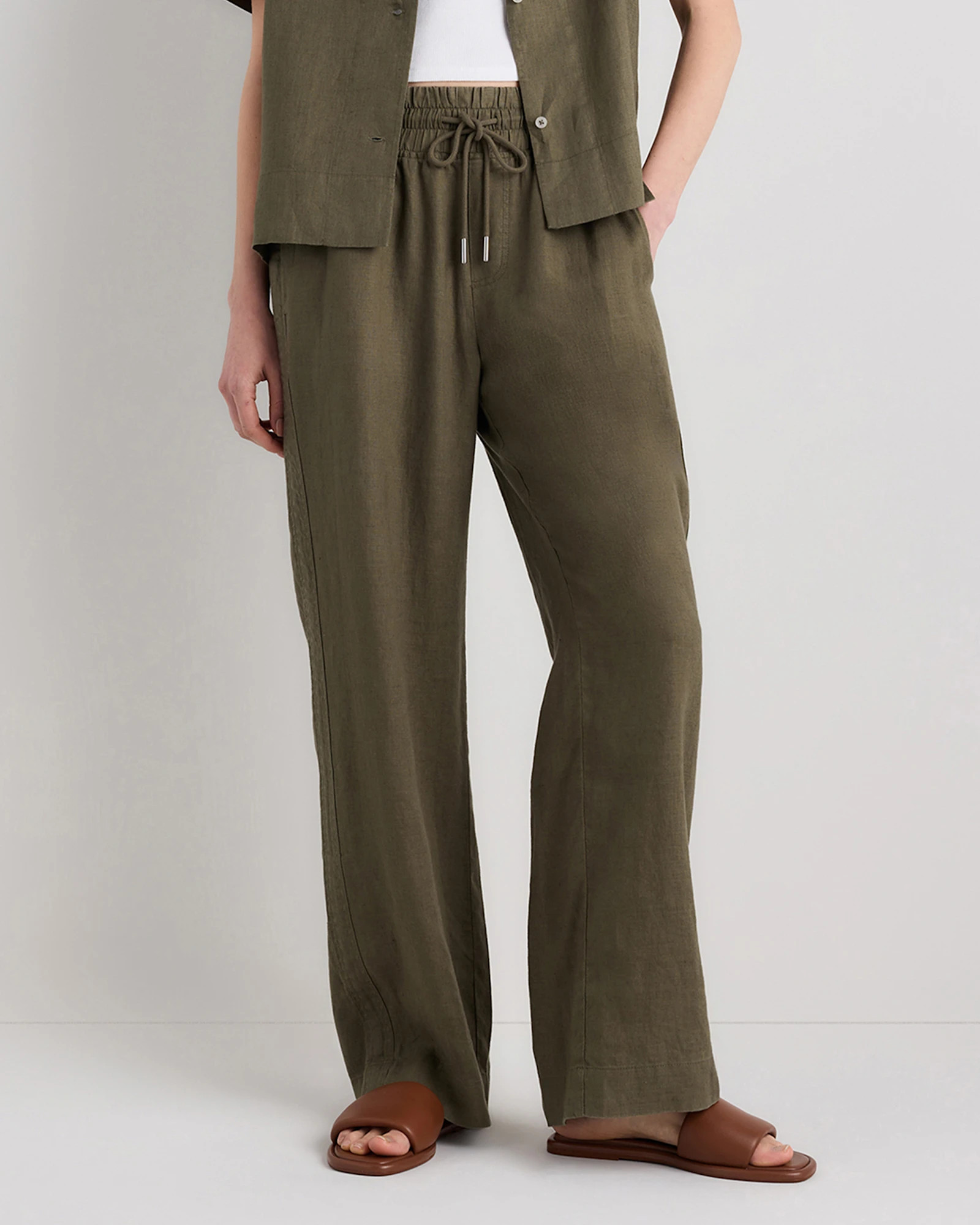 Quince | Women's 100% European Linen Wide Leg Pants in Driftwood, Size Small | Quince
