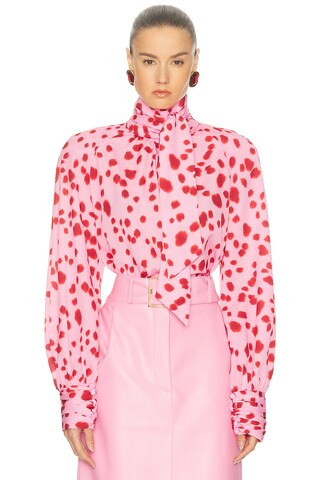 Rowen Rose Tie Neck Blouse in Pink | FWRD 