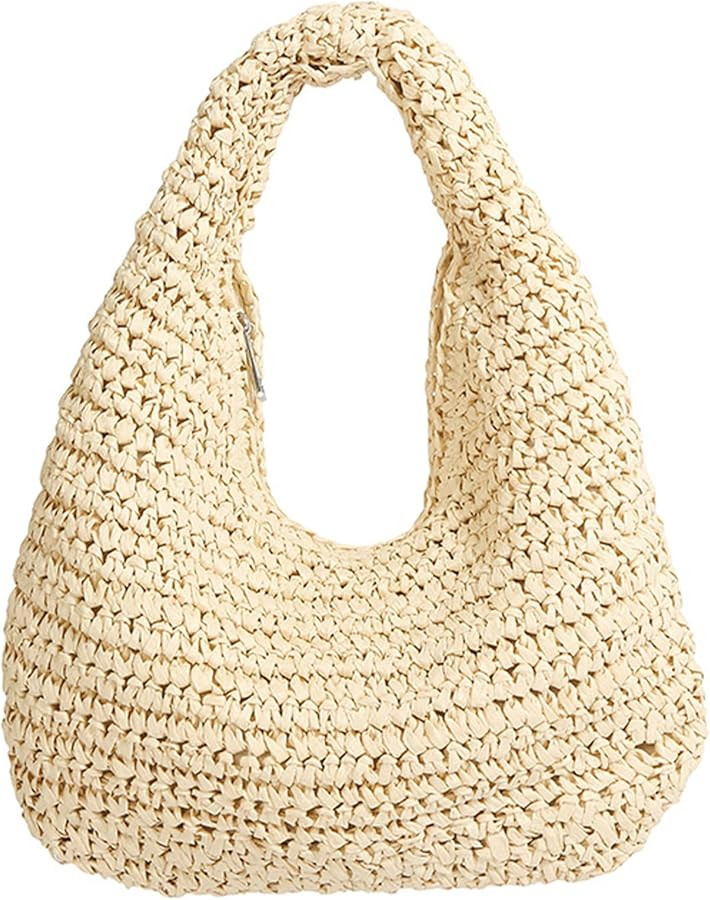 Crescent Straw Shoulder Handbag for Women Summer Beach Tote Raffia Woven Purse Hobo Underarm Bag ... | Amazon (US)