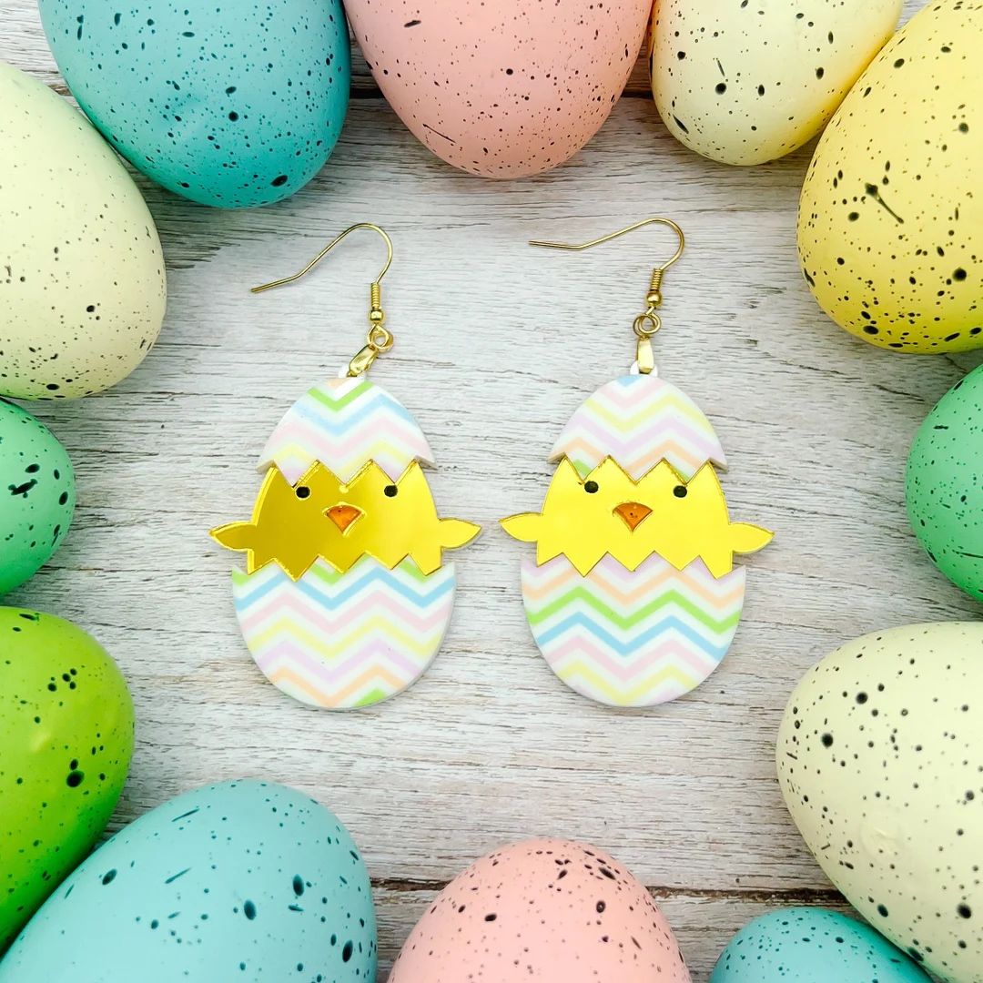 Easter Earrings / Baby Chick Earrings / Easter Egg / Acrylic Jewelry / Laser Cut Earrings | Etsy (US)