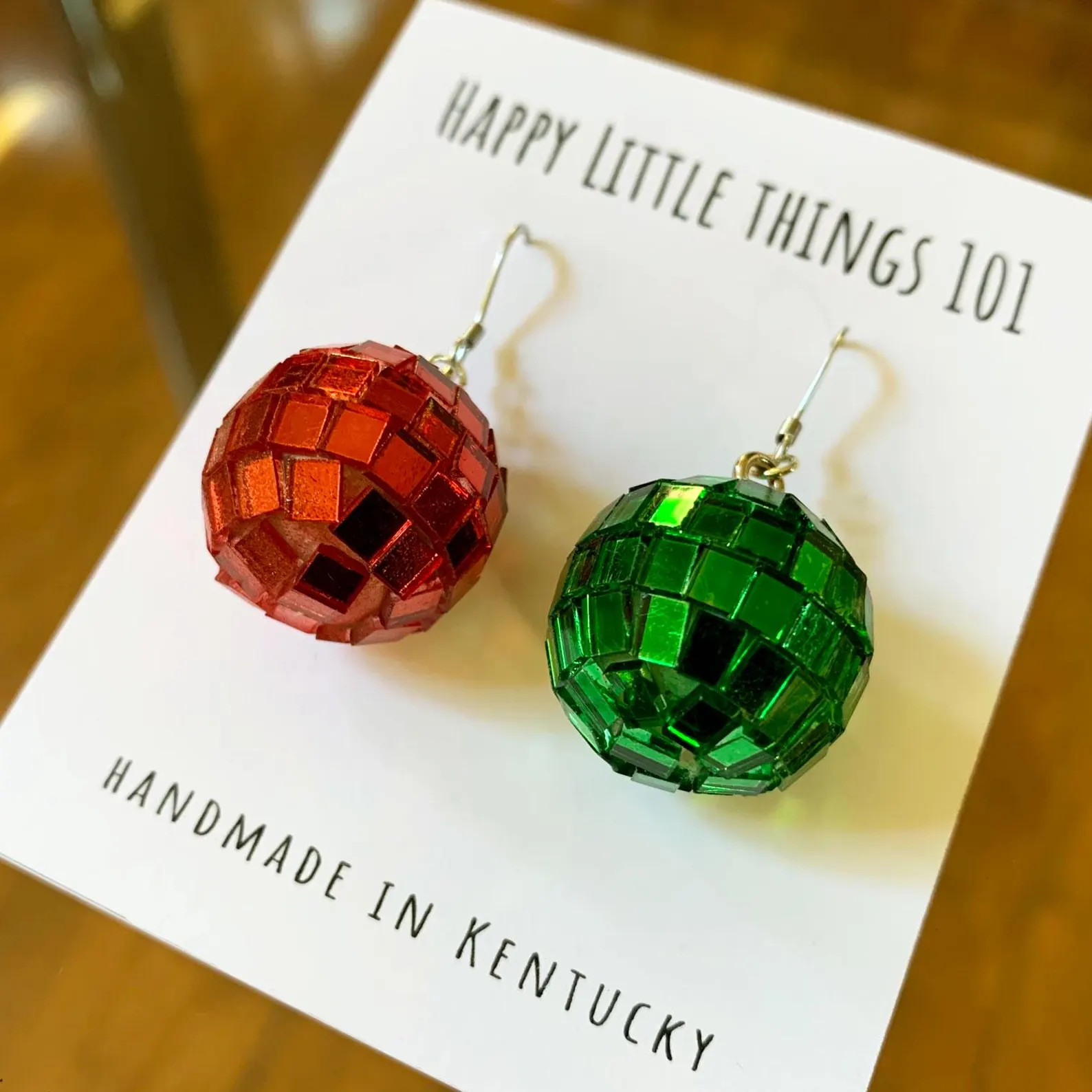 Christmas Disco Mirror Ball Dangle Earrings, Red & Green Disco Ball Earrings, Christmas Party Ear... | Etsy (US)