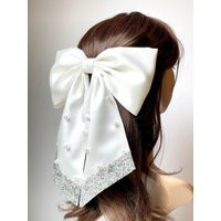 Pearl Hair Bow, Satin White Black Party Bridal Shower Gift | Etsy (US)
