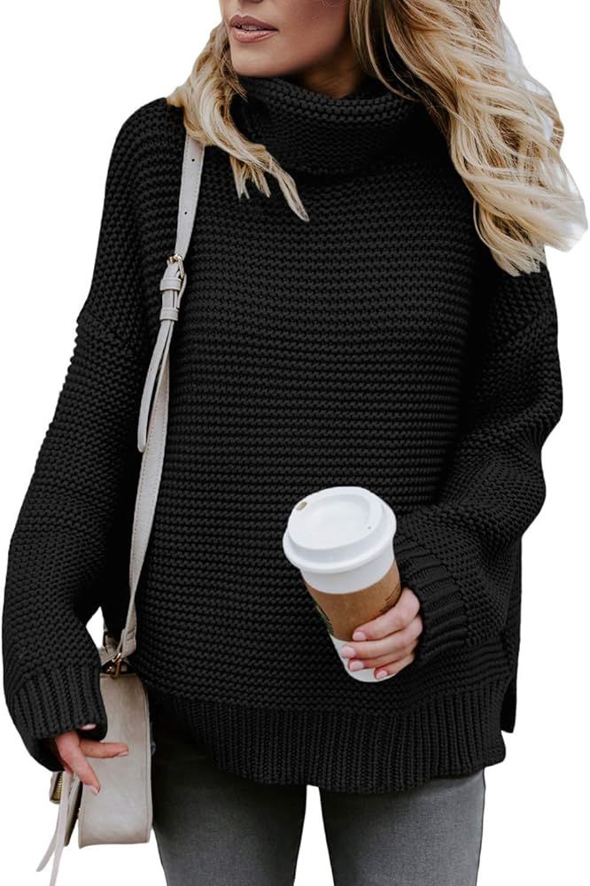 Womens Turtleneck Knit Sweaters Casual Chunky Pullover Long Sleeve Loose Jumper Tops | Amazon (US)