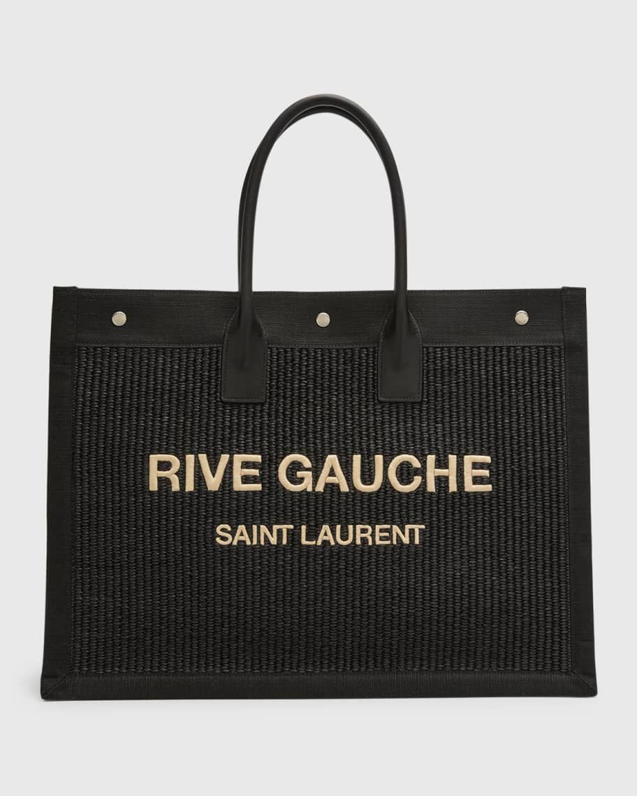 Saint Laurent Noe YSL Rive Gauche Raffia/Canvas Tote Bag | Neiman Marcus