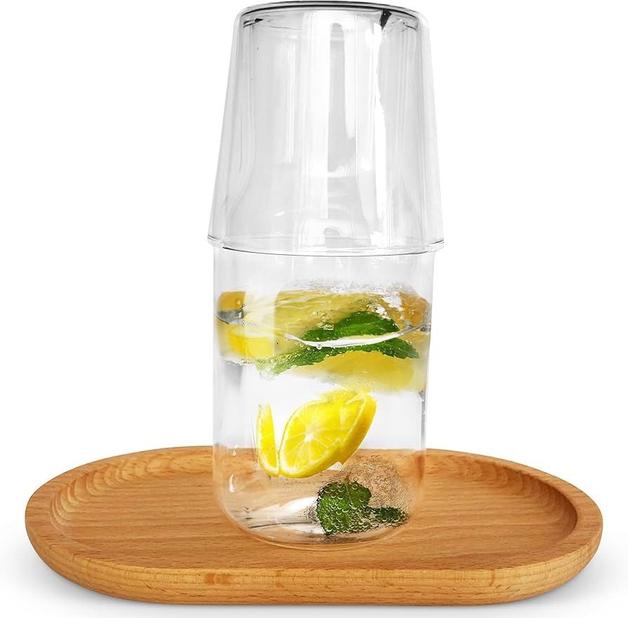 Blisome Bedside Water Carafe and Glass Set of 2 pieces (17.6 and 8.4 oz) with Bamboo Tray, Water ... | Amazon (US)