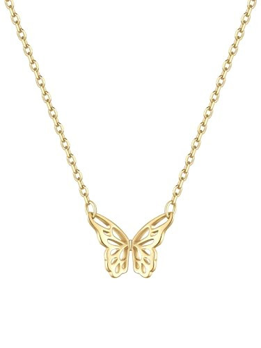 ChicSilver 925 Sterling Gold Butterfly Necklace Dainty Cute Butterfly Pendant Necklace for Women Minimalist Everyday Jewelry | Amazon (US)