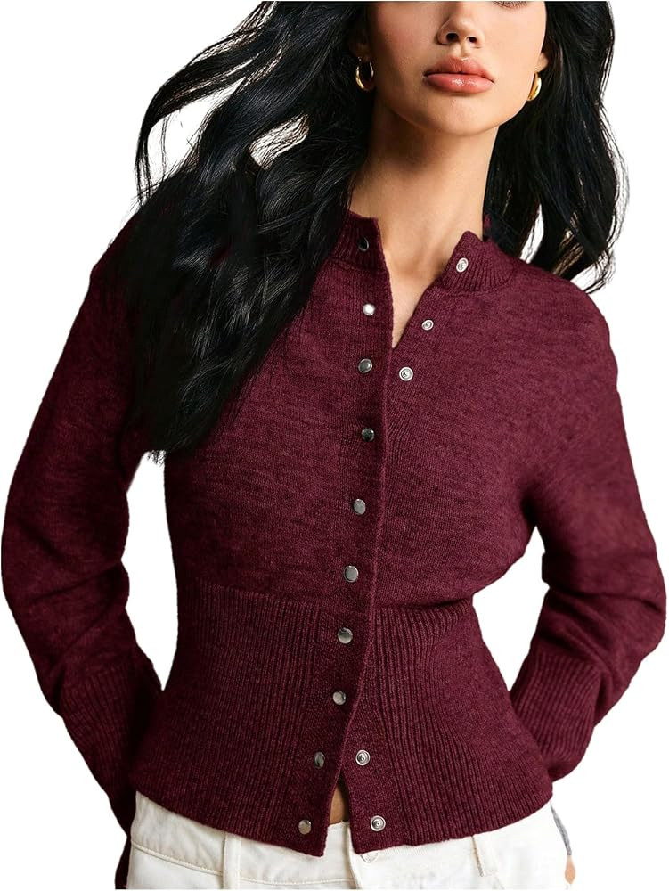GORGLITTER Women's Button Up Cinched Waist Cropped Cardigan Sweater 2025 Fall Long Sleeve Slim Tr... | Amazon (US)