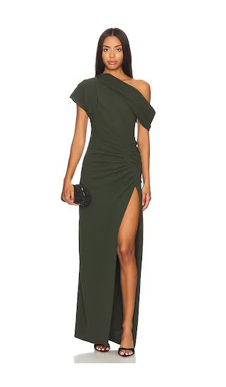 Kally Draped Midi Dress in Everest | Dark Green Dress | Green Wedding Guest Dress | Revolve Clothing (Global)