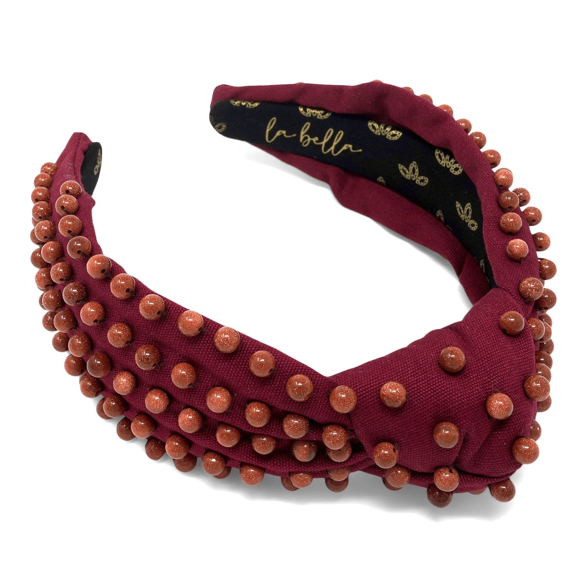Maroon Canvas & Golden Orange Sandstone Beaded Headband | La Bella Shop
