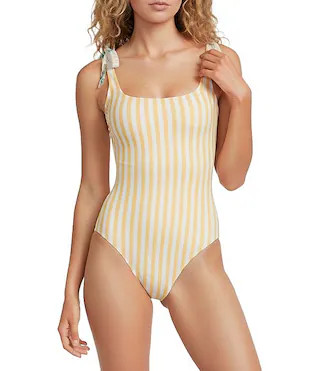 Botanical Frames Reversible Tie Shoulder Bandeau One Piece Swimsuit | Dillard's