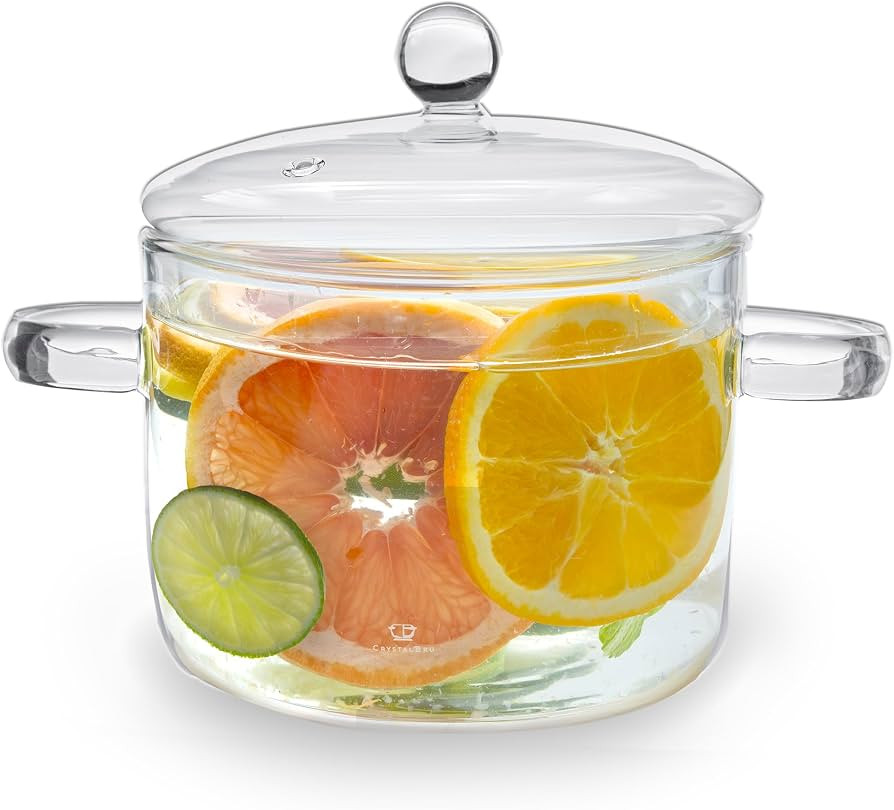 Crystalbru 2L Clear Glass Simmer Pot with Lid & Strainer | Heat-Resistant Borosilicate Glass Pot ... | Amazon (US)