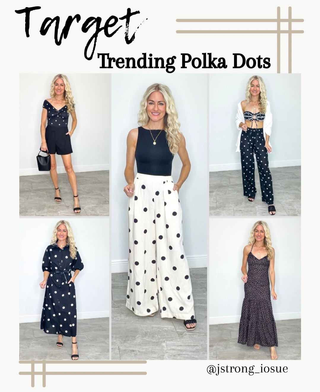 Currently trending: polka dots! Date night top, bathing suit and coverup, dresses and wide leg pants! Halter dress is dark brown with blue spots. Bikini has ruffle detailing and cheeky bottoms. Top can be worn on or off the shoulders. Wide leg pants have elastic waist and bodysuit is a skims look for less! 

#LTKootd #LTKgrwm