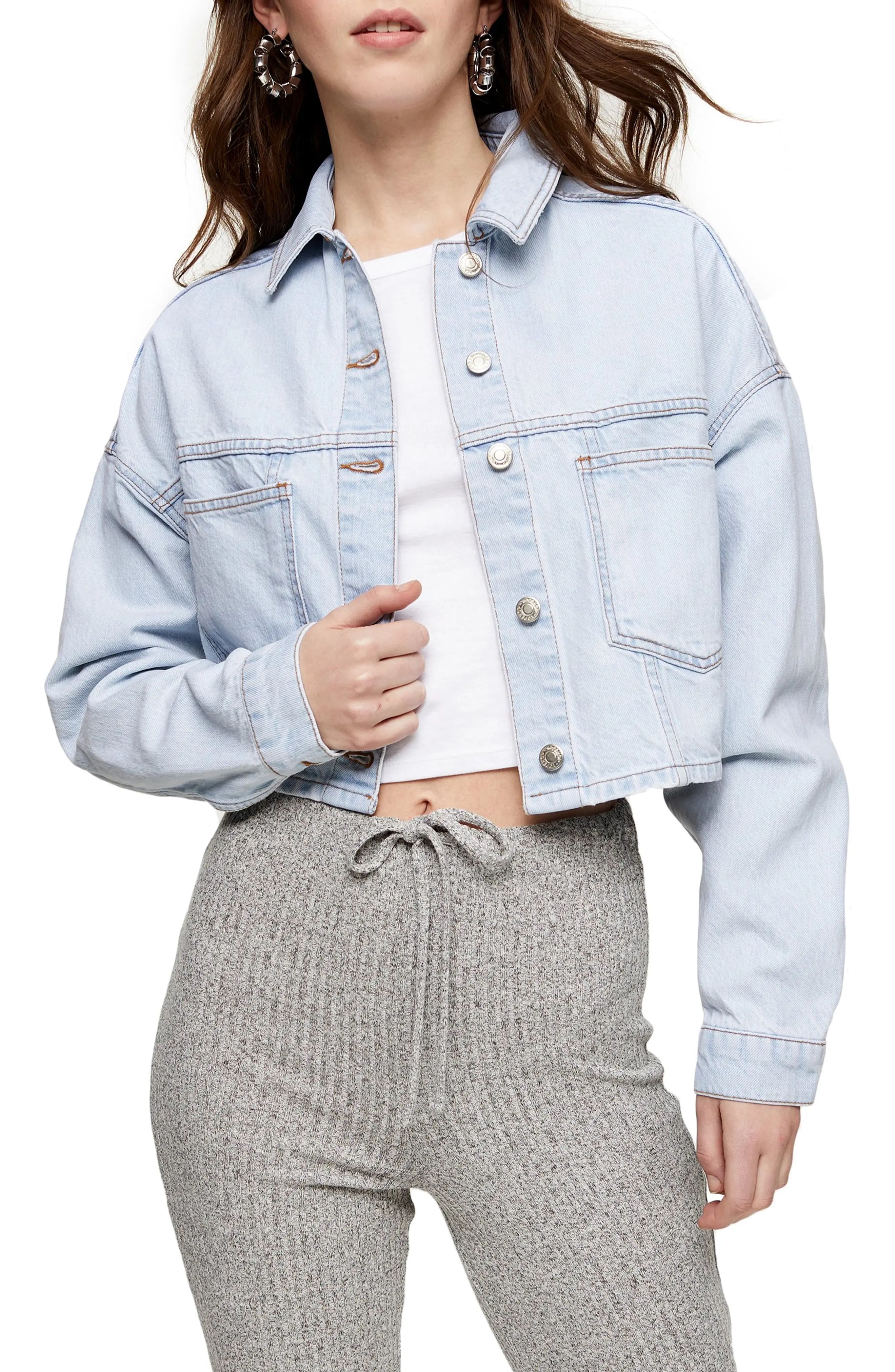 Women's Topshop Crop Denim Jacket, Size 6 US (fits like 2-4) - Blue | Nordstrom