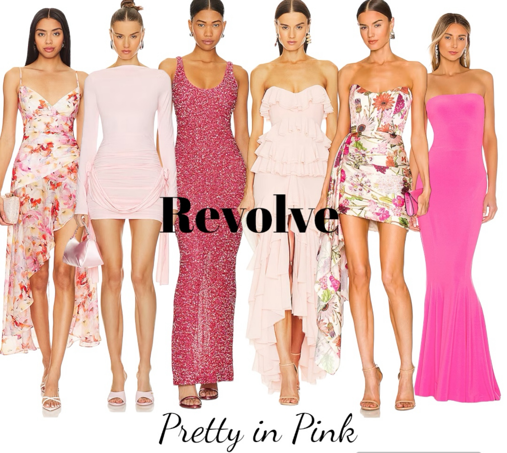Spring wedding guest dresses! Formal and cocktail pink dresses. 
Sequin hot pink 
Light pink mini 
Fitted strapless mermaid 
Floral high slit dress 


#LTKwedding #LTKGala #LTKSeasonal