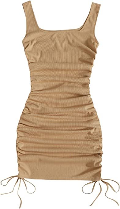 SheIn Women's Ruched Sleeveless Bodycon Mini Dress Sleeveless Drawstring Short Tank Dresses | Amazon (US)