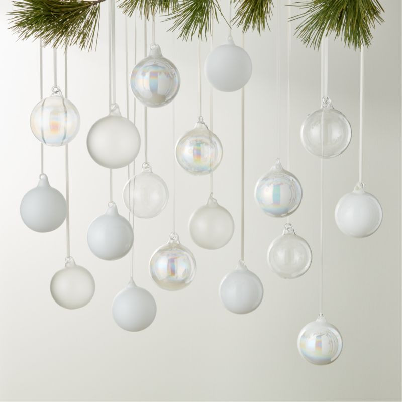 Winter White Glass Christmas Tree Ornaments Set of 18 | CB2 | CB2