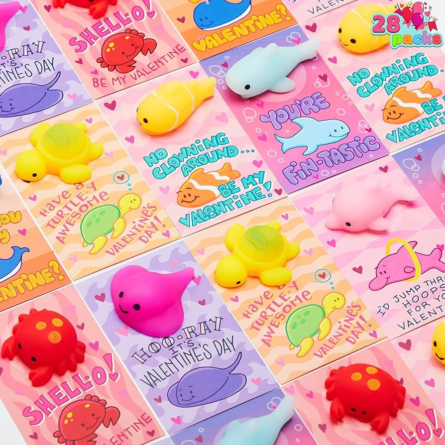 JOYIN 28 Pack Valentines Day Gift Cards with Kawaii Mochi Squishy Toys, Sea Animals Mochi Squeeze... | Amazon (US)