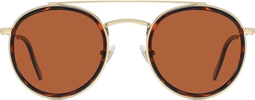 SOJOS Retro Round Polarized Sunglasses UV400 Double Bridge Circle Sun Glasses SJ1104 | Amazon (US)